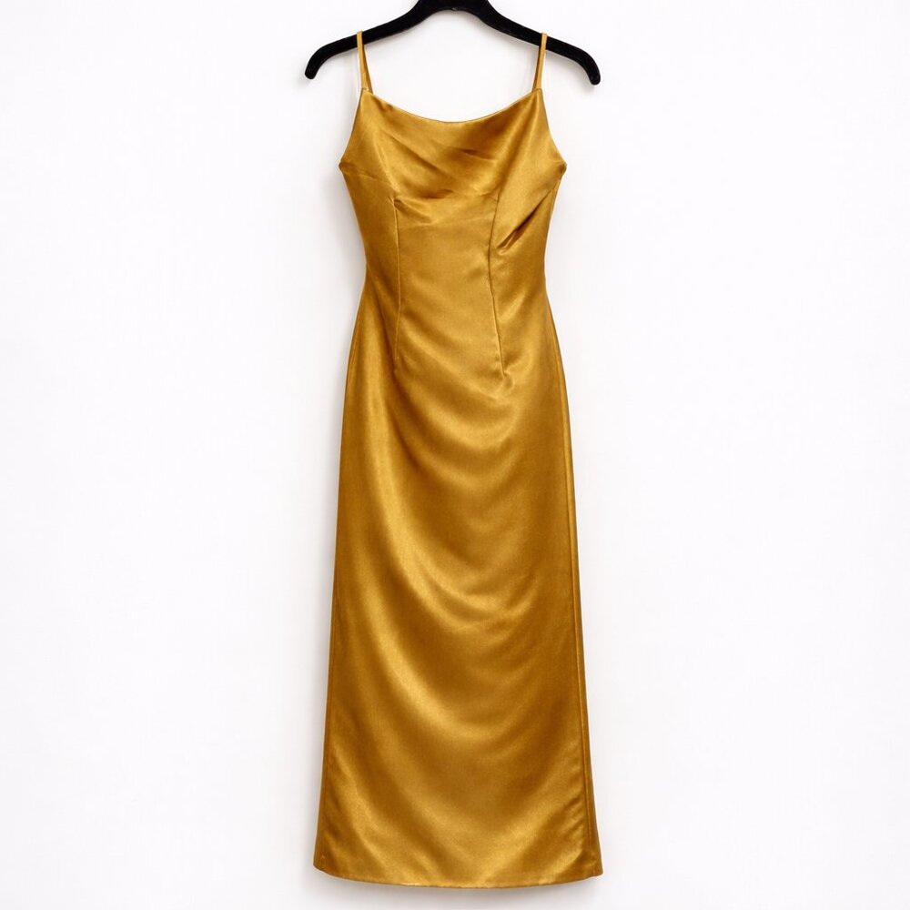 Wedding Guest Gold Satin Slip Dress 10 Minimalist 90s Formal Evening